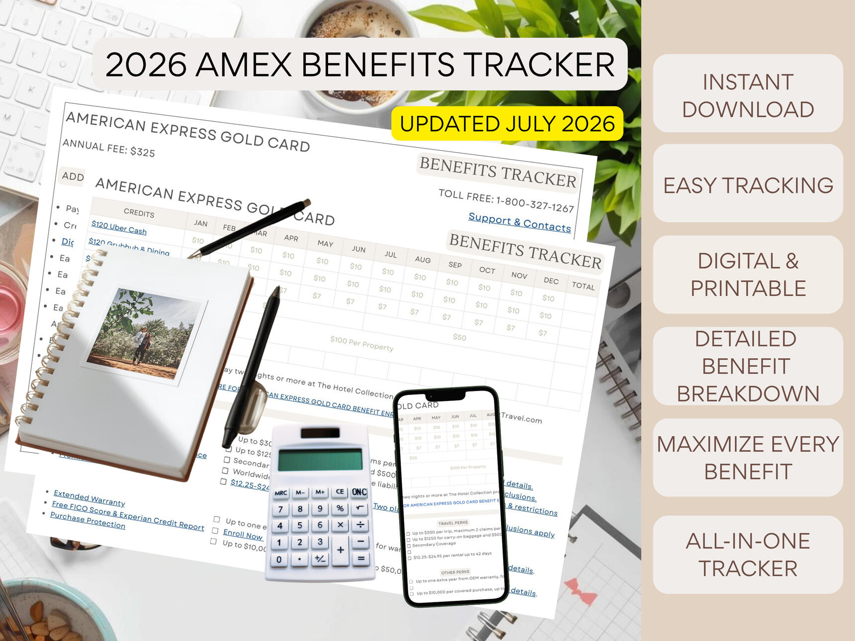 Amex Gold Card Benefit Tracker - $1.99